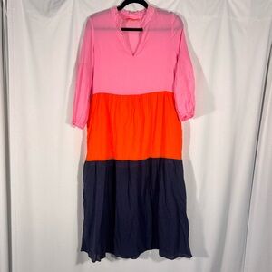 Vilagallo Vetammy Cotton Gauze 3-Tier Color Block Dress